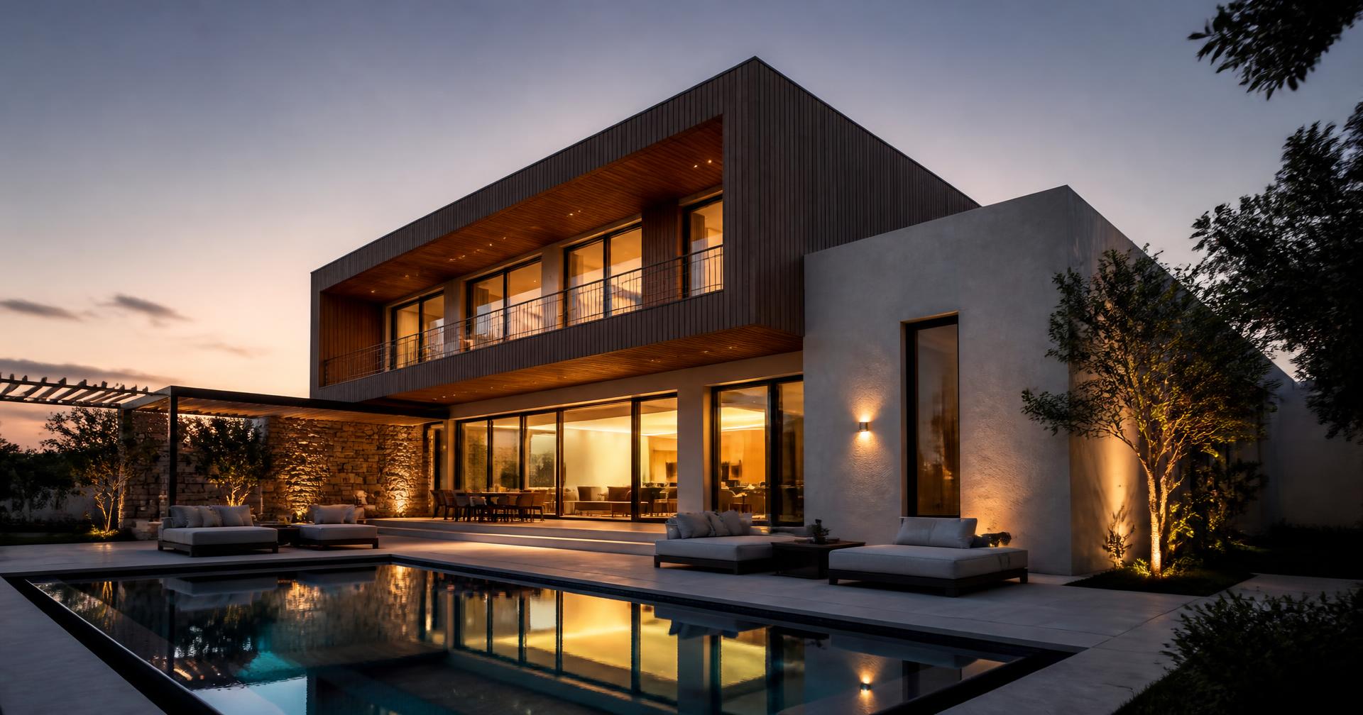 Arquitetura contemporânea ao entardecer